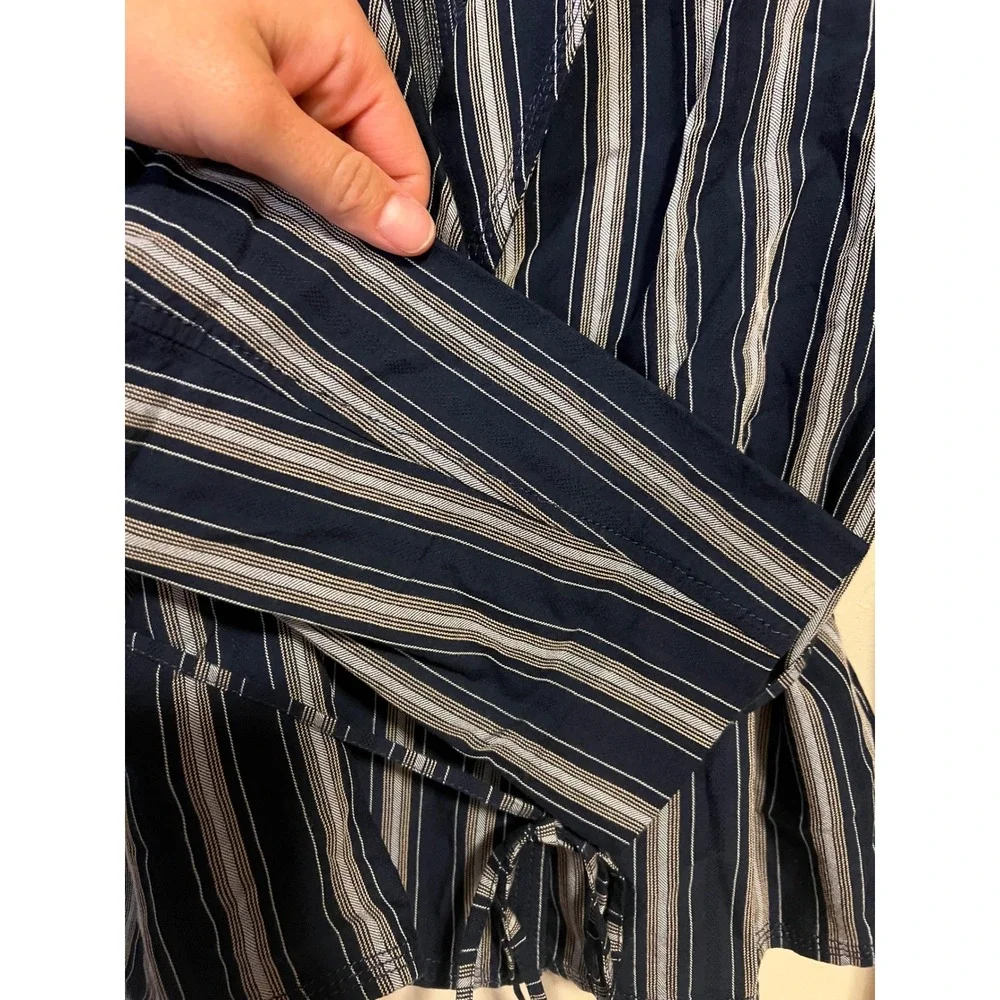 J.Crew Women Navy Blue White Striped Wrap Top Shawl Collar Long Sleeve XS‎ BG322
